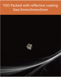 YSO Ce scintillation crystal, Cerium doped Silicate Yttrium scintillation crystal, YSO Ce scintillator, YSO Ce crystal, 3 x 3 x 3mm packed with reflective coating